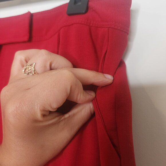 Moda international Red high waisted paper bag flare wide leg dress pants size 10 - Picture 8 of 12